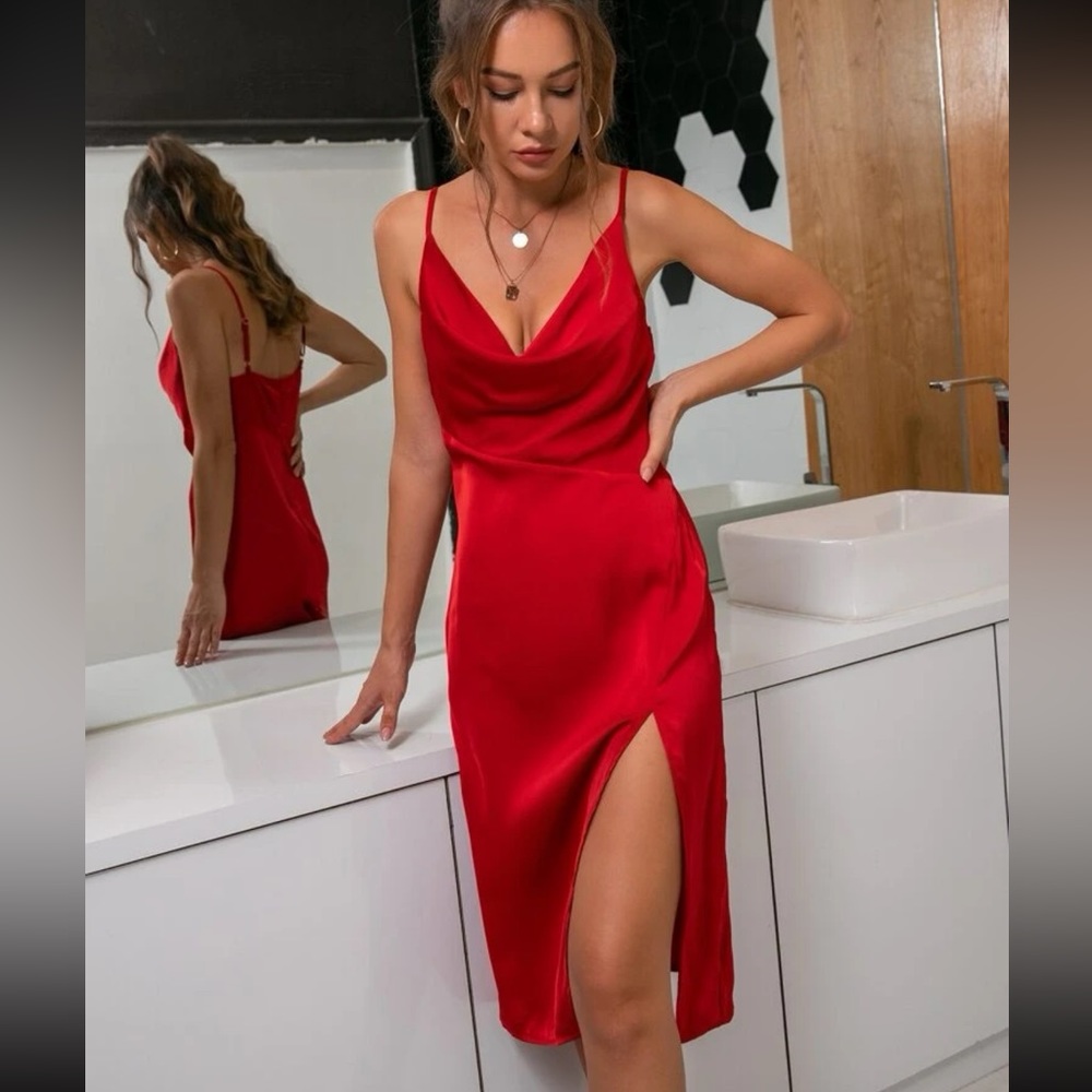 Satin-like cowl neck slip dress NWT
